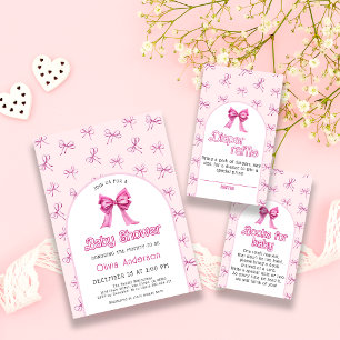 Eleganter rosa Bow Trendy Baby Shower Einladung