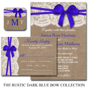 Die rustikale Blue Bow Wedding Collection Einladung
