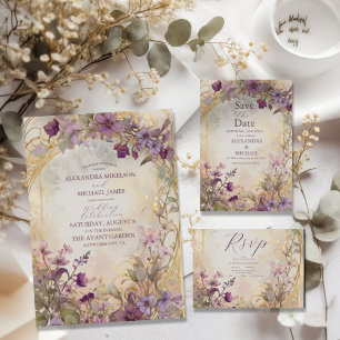 Lavender Vintage Wedding Art Nouveau Mucha All In One Einladung