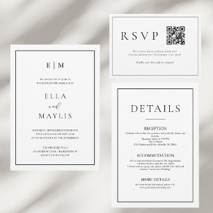 Minimalistische Hochzeit   Elegantes Schwarz & Wei Einladung