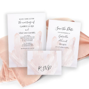 Light Blush Pink Crystals Wedding RSVP Replik Card