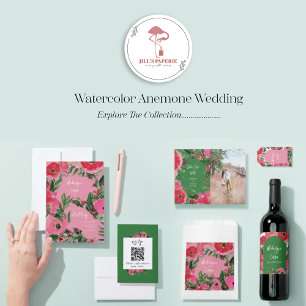 Botanicals Wasserfarbe Anemone Pink Wedding Einladung
