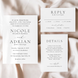 Nicole White Elegant Wedding RSVP Karte