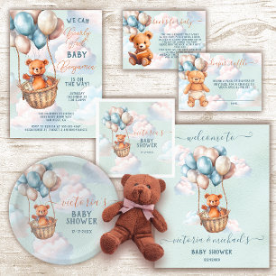 Teddy Bear Hot Air Ballon Babydusche Willkommen Poster