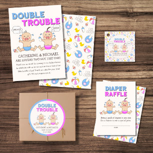 Doppeltrouble Twin Boy & Girl Baby Dusche Runder Aufkleber