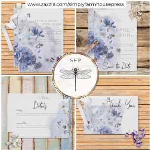 Moderne Periwinkle Blue Watercolor-Wildblumen RSVP Karte