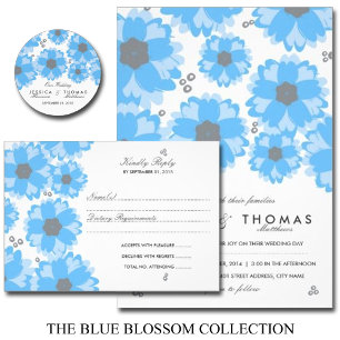Die Blue Blossom Wedding Collection Einladung