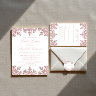 Rosa Rose Gold Snowflake Winter Sweet 16 Runder Aufkleber