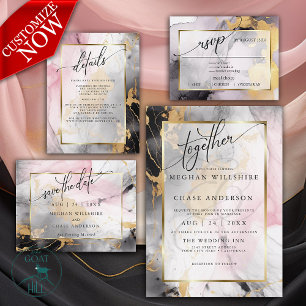 Abstrakt Save the Date - Schwarzes Gold Rose Rosa Einladung