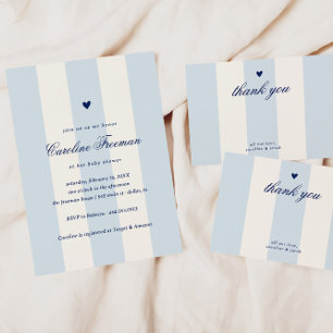 Moderne Babyparty mit Herz und blauen Streifen zum Einladung