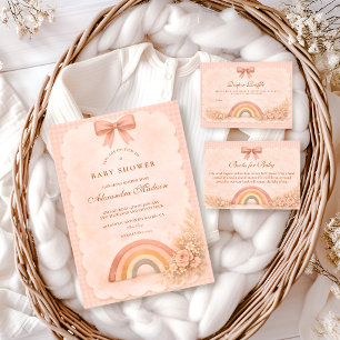 Sanfte Pastell-Boho-Regenbogen-Baby-Party Einladung