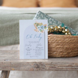Moderne Blue Boho Arch Pampass Grass Floral Weddin Einladung