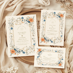 Boho Vintag Floral Fern Wedding Begleitkarte