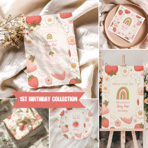 Girl Strawberry Berry Erster Geburtstag Party Geschenkpapier