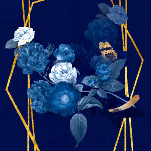 Blue & Gold Geometric Flora Polterabend laden ein