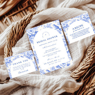 Elegante blaue Toile-Blumen-Brautparty Dankeskarte