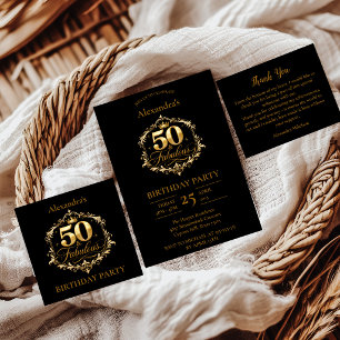 Elegante Gold-Schwarze 50. Geburtstagsfeier Einladung
