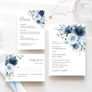 Staubblaues Marine-Wasserfarben-Blumen Elegante Ho Einladung