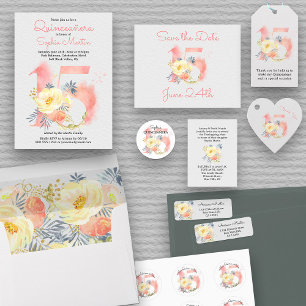 Blush Pink Floral Number 15 Save the Date Ankündigungspostkarte