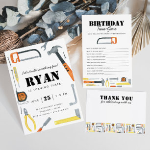 Bauen wir! Boy's Construction Tool Geburtstag Einladung