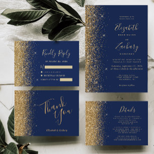 Moderne Navy Blau Gold Faux Glitter Rand RSVP Karte