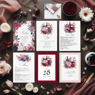 Hochzeitsfeier mit Burgund, Navy und Blush Dankeskarte