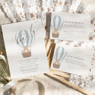 Wir können schon warten   Baby Boy Blue Balloon Du Einladung