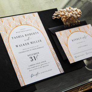 Formal Black Krawatte Gold Art Deco Hochzeit Gold Folieneinladung