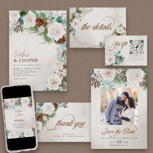 Winterweiße Hochzeiten Rose und Pine Foto Save The Date