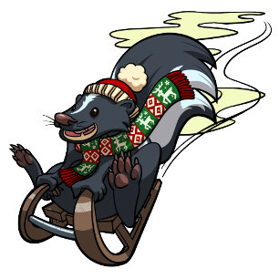 Skunk on a Sled Smelly Christmas Sledging Cartoon Feiertagspostkarte