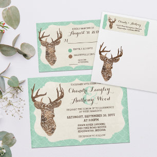 Elegant Deer Antlers Rustic Country Wedding UAWG RSVP Karte