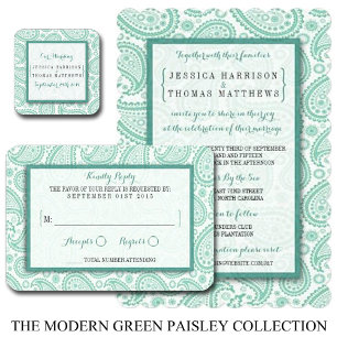 The Modern Paisley Wedding Collection - Green Einladung