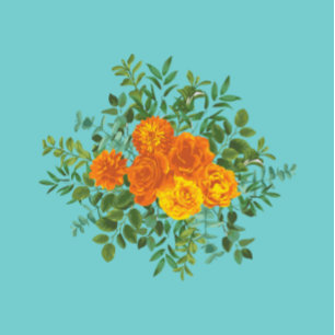Orange & Aquamarin Aqua Peony & Rose Blumenzehen Einladung