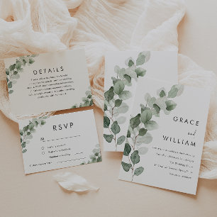 Moderne Hochzeit mit grünem Leaf-Wasserfarben Einladung