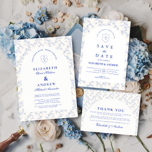 Traditionelle blaue Chinoiserie-Hochzeit Save The Date