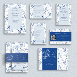 Chinoiserie Blue Floral Wedding Website QR Code Begleitkarte