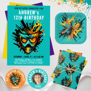 Cool-Modern-Orange-Paintball-Geburtstagsparty Runder Aufkleber