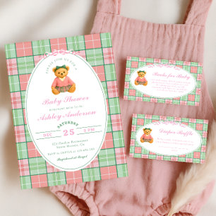 Pink Polo Teddy Bear Girl Babydusche Einladung