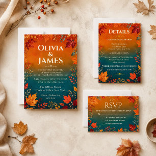 Rustikale Herbst-Eichen-und Orange-Blätter RSVP Karte