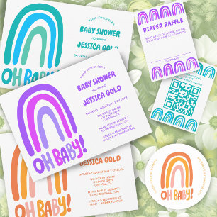 OH BABY SHOWER Sweet Blue Rainbow CUSTOM QR CODE Einladung