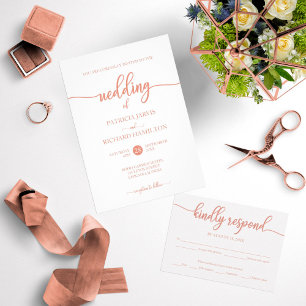 Elegante Rose Gold und White Calligraphy Wedding Einladung