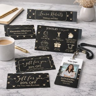 High-End-Schwarz-Gold-Muster-Kronen-Kerzenpflege Visitenkarte