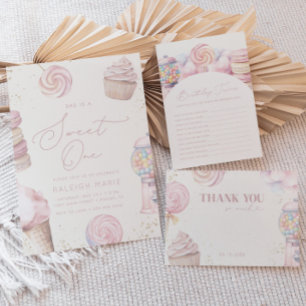 Girls’ Pink Sweet Candy Ice Creme Dankeskarte