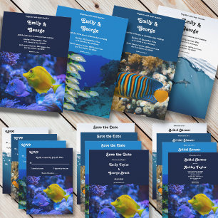 Navy Blue Underwater Sea Fish Coastal wedding Save The Date