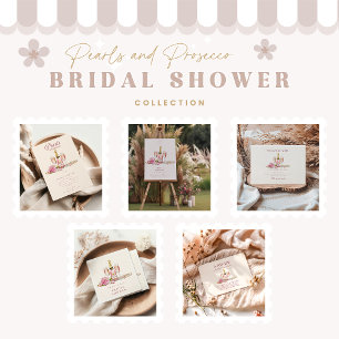 Blush Bubbly & Pearls Brautparty Einladung