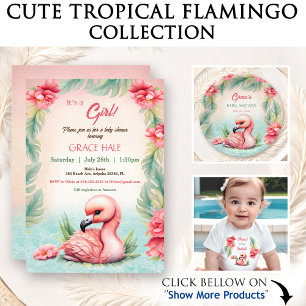 Tropical Baby Summer Pink Flamingo Girl Name Baby T-shirt
