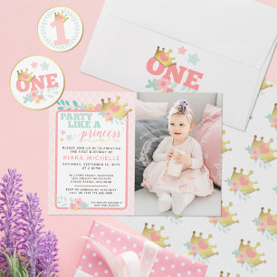 Pink Princess "One" Crown Baby Girl Erster Geburts Runder Aufkleber