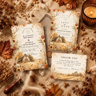 Romantische Herbst-Scheunen-Hochzeit Dankeskarte