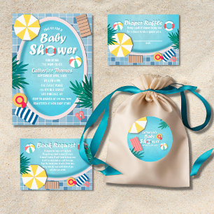 Tropical Pool Party Summer Baby Dusche Runder Aufkleber
