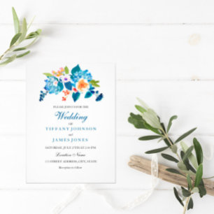 Elegante Blue & Peach Floral Wedding Einladung